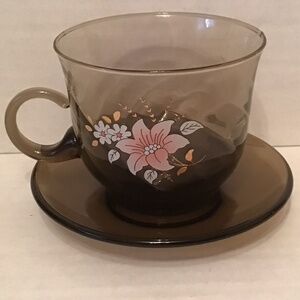Vintage Elegant Set of 6 Smoked Glass Coffee Cups